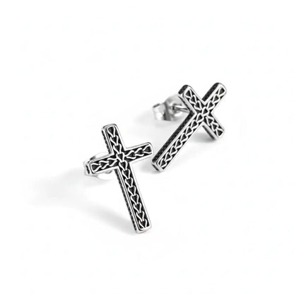 Braided Cross Stud Earrings Front