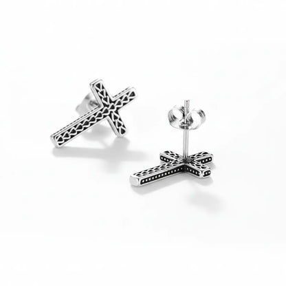 Braided Cross Stud Earrings Side