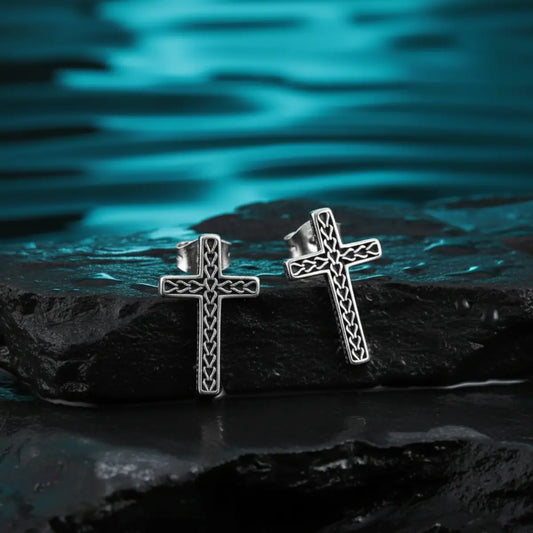 Braided Cross Stud Earrings