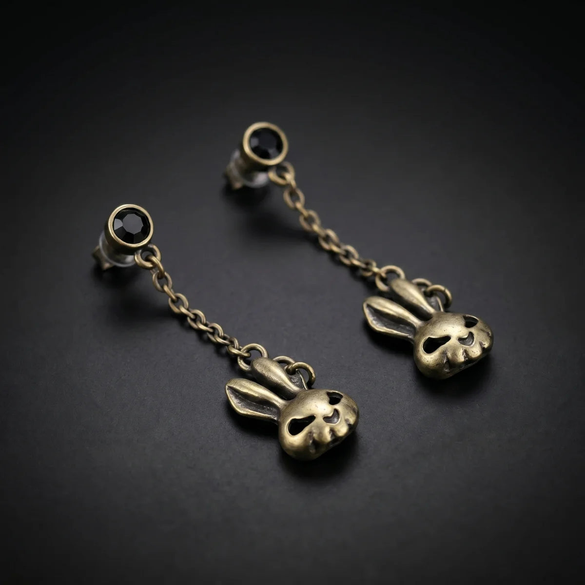 Bunny Skull Drop Earrings Close Up