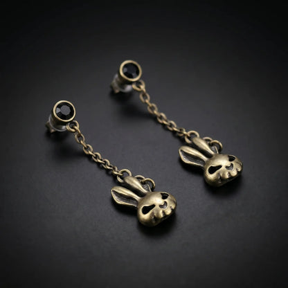 Bunny Skull Drop Earrings Close Up