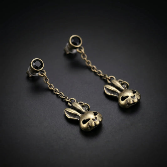 Bunny Skull Drop Earrings Close Up