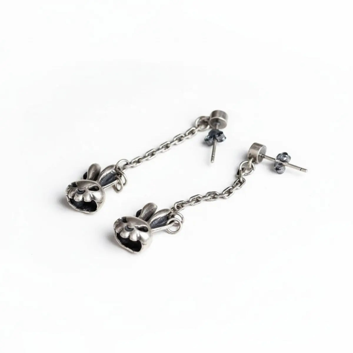 Bunny Skull Drop Earrings Front View