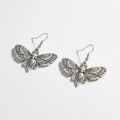 Butterfly Skull Dangle Earrings Silver Details