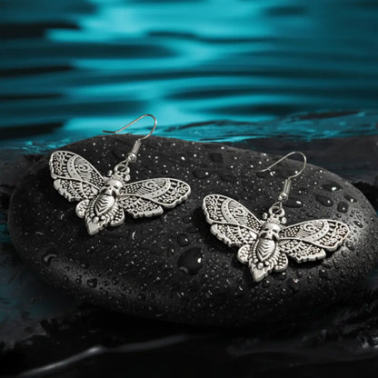 Butterfly Skull Dangle Earrings Silver