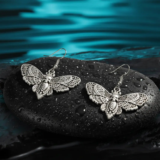 Butterfly Skull Dangle Earrings Silver
