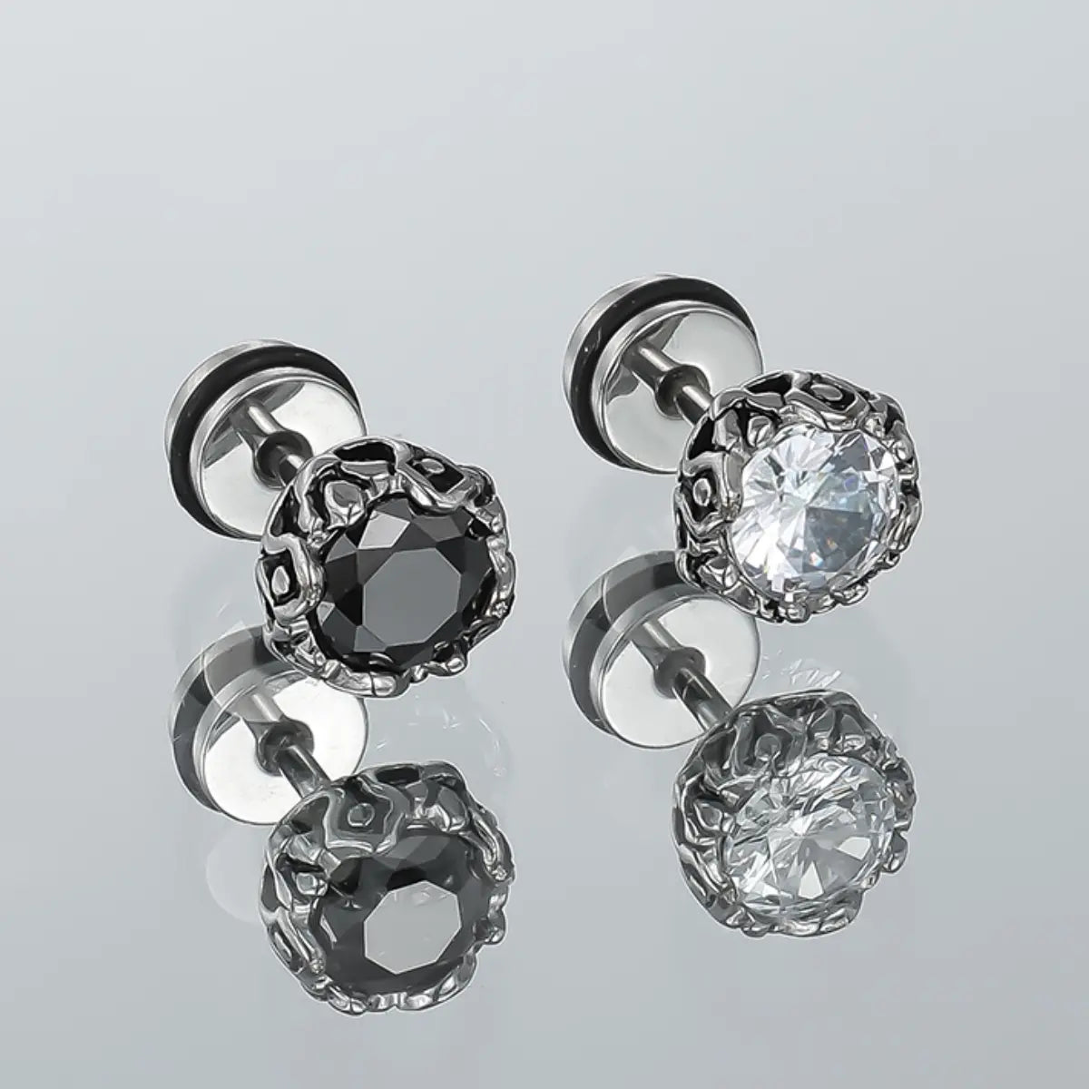 CZ Diamond Barbell Earrings Stainless Steel