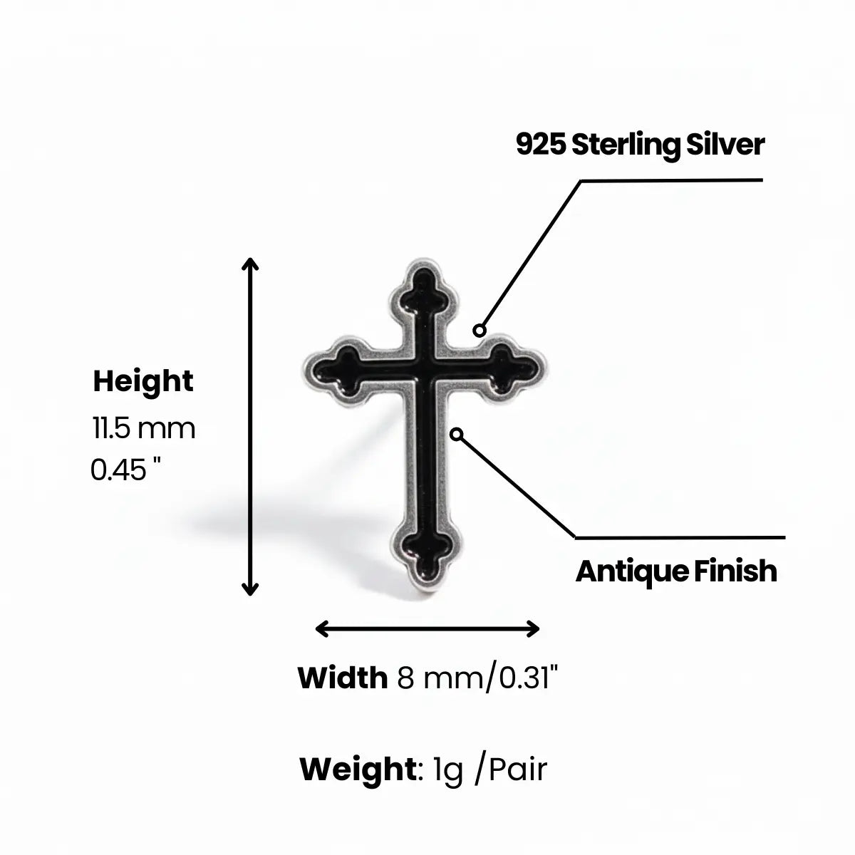 Catholic Budded Cross Stud Earrings Dimensions and Weight