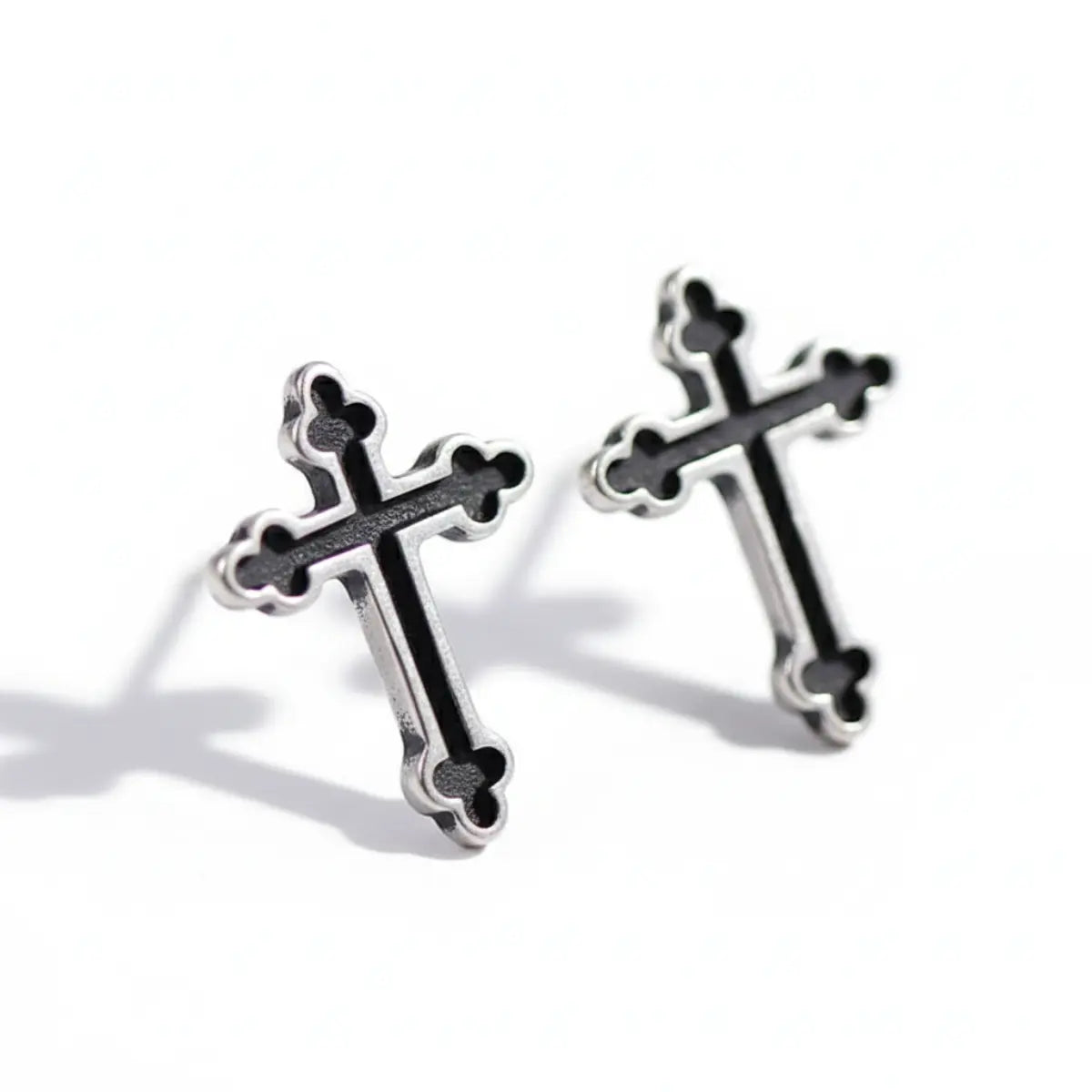 Catholic Budded Cross Stud Earrings Front