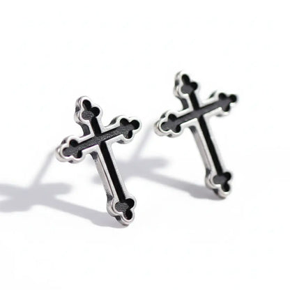 Catholic Budded Cross Stud Earrings Front
