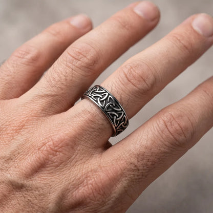 Celtic Knot Band Ring Silver Worn on Male Hand