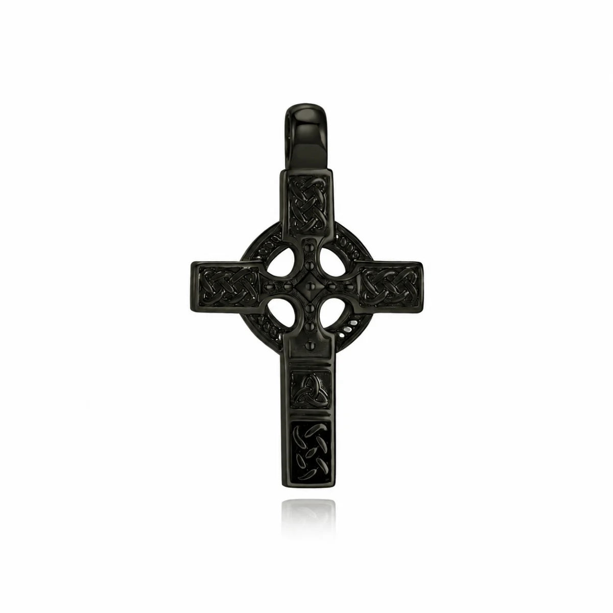 Celtic Knot Cross Necklace Black Pendant Only Front View White Background