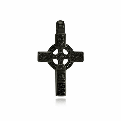Celtic Knot Cross Necklace Black Pendant Only Front View White Background