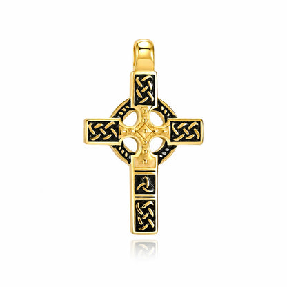 Celtic Knot Cross Necklace Gold Pendant Only Front View White Background