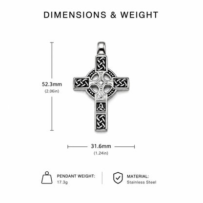 Celtic Knot Cross Necklace Silver Dimension Diagram 58.7mm 2.31inch and 36.6mm 1.44inch 15.6g 0.55oz
