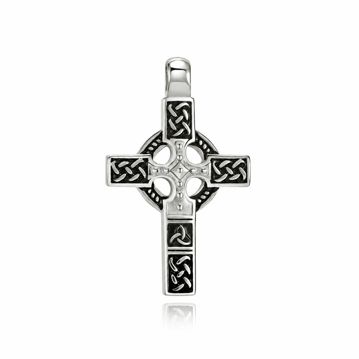 Celtic Knot Cross Necklace Silver Pendant Only Front View White Background