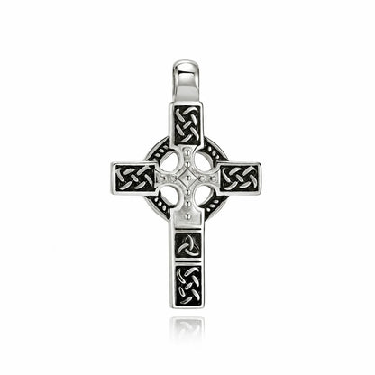 Celtic Knot Cross Necklace Silver Pendant Only Front View White Background