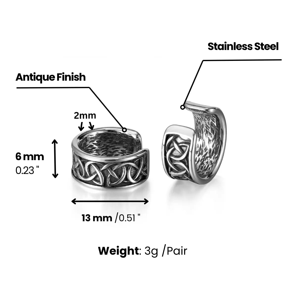 Celtic Knot Ear Cuff Earrings Dimensions and Weight