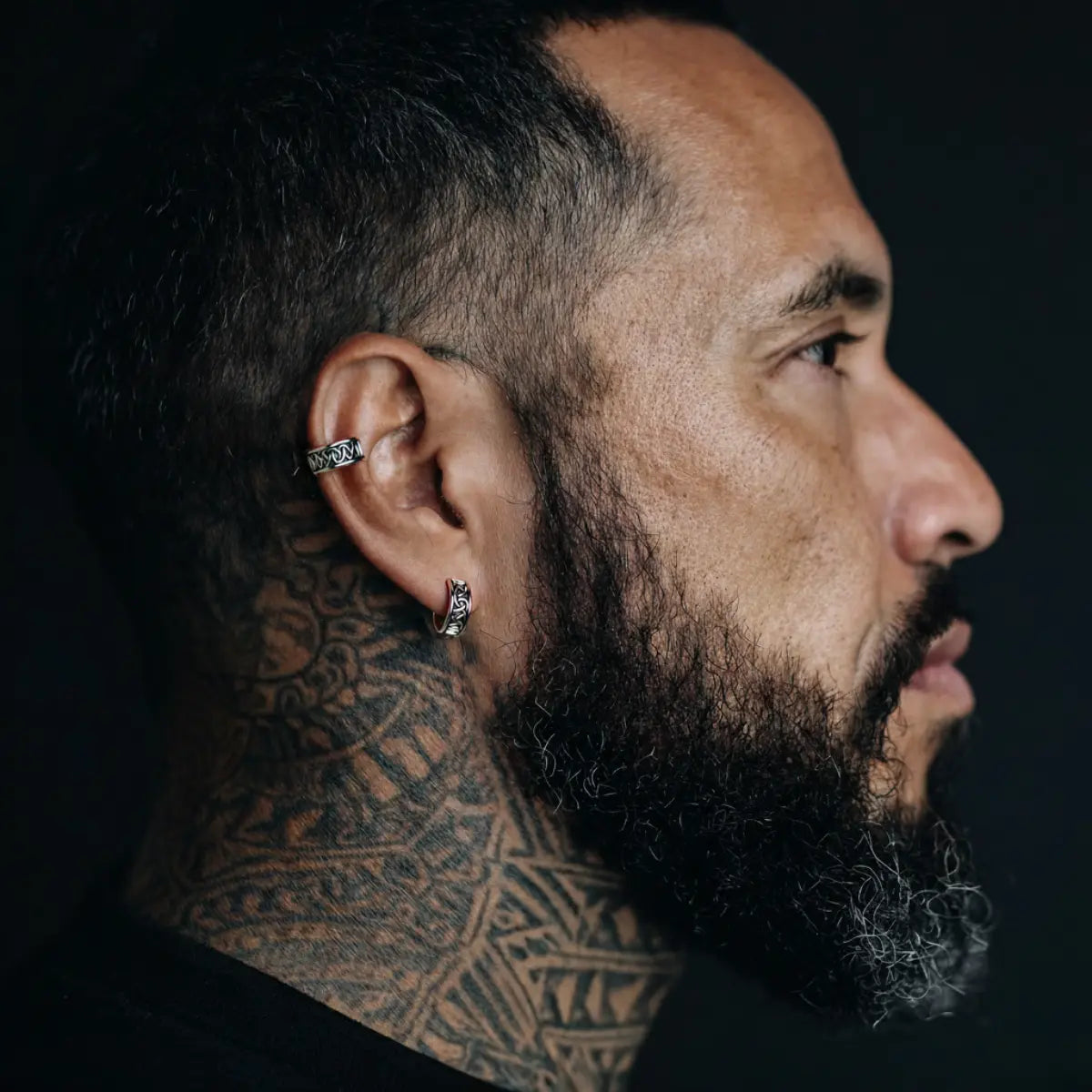 Celtic Knot Ear Cuff Earrings Worn by Male Model Side