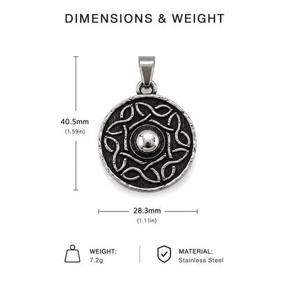 Celtic Knot Shield Pendant Necklace Silver Dimension Diagram 42.1mm 1.66inch and 28.5mm 1.12inch