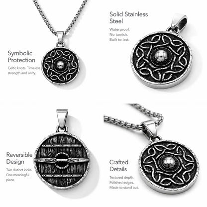 Celtic Knot Shield Pendant Necklace Silver Multi Angle Product Feature Showcase