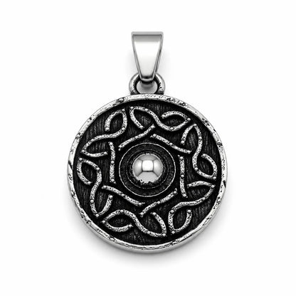 Celtic Knot Shield Pendant Necklace Silver Pendant Only Front View White Background