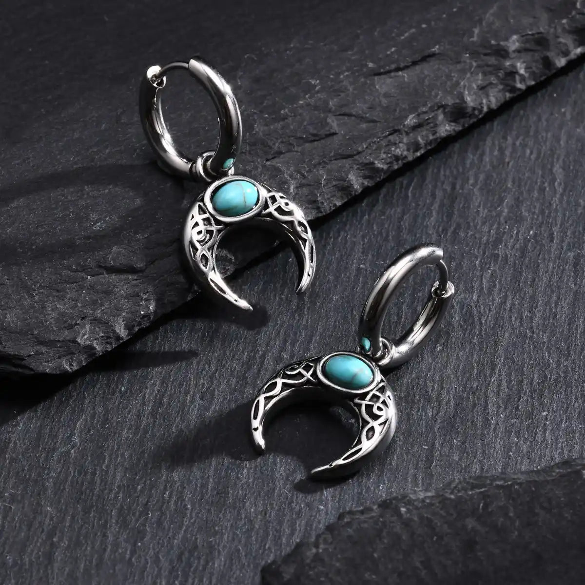 Celtic Knot Turquoise Crescent Hoop Earrings Side