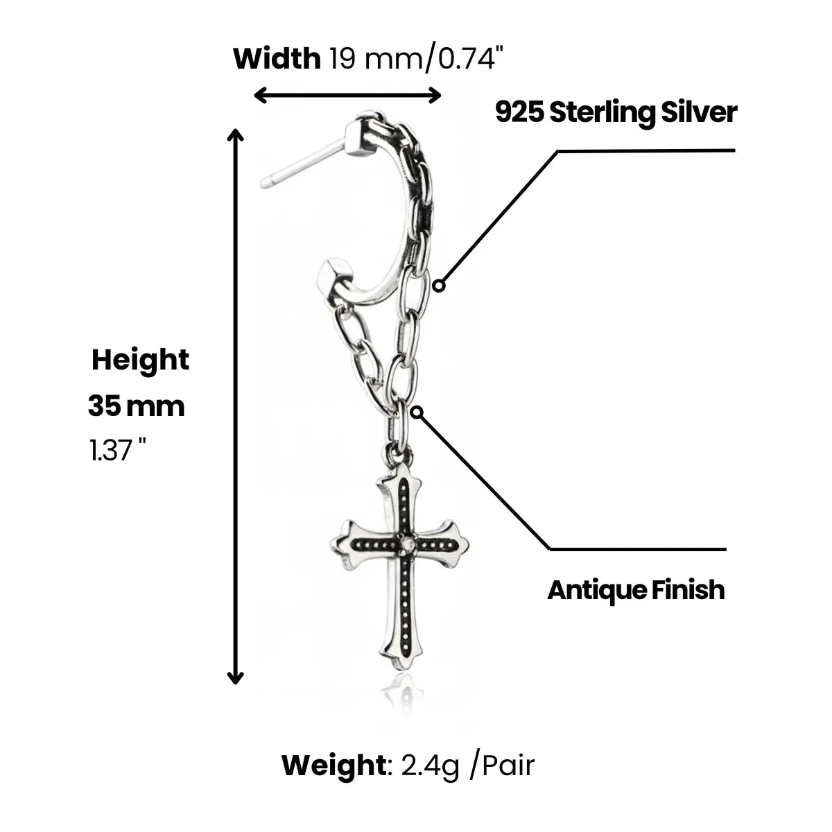 Chain Cross Dangle Earrings Dimensions and Weight