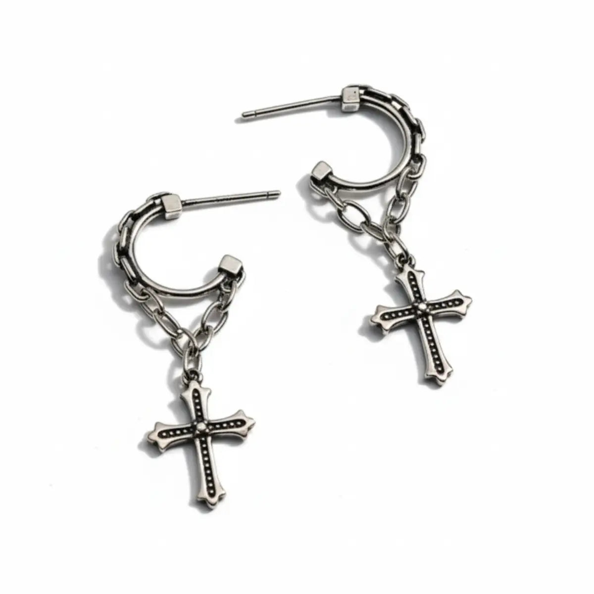 Chain Cross Dangle Earrings Front