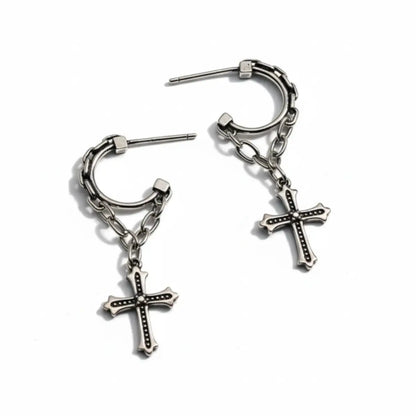Chain Cross Dangle Earrings Front