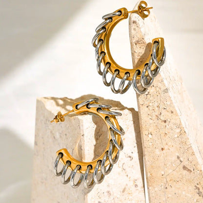 Chain Link C Hoop Earrings Gold Details