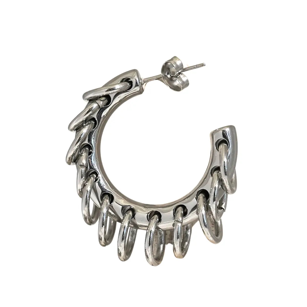 Chain Link C Hoop Earrings Silver