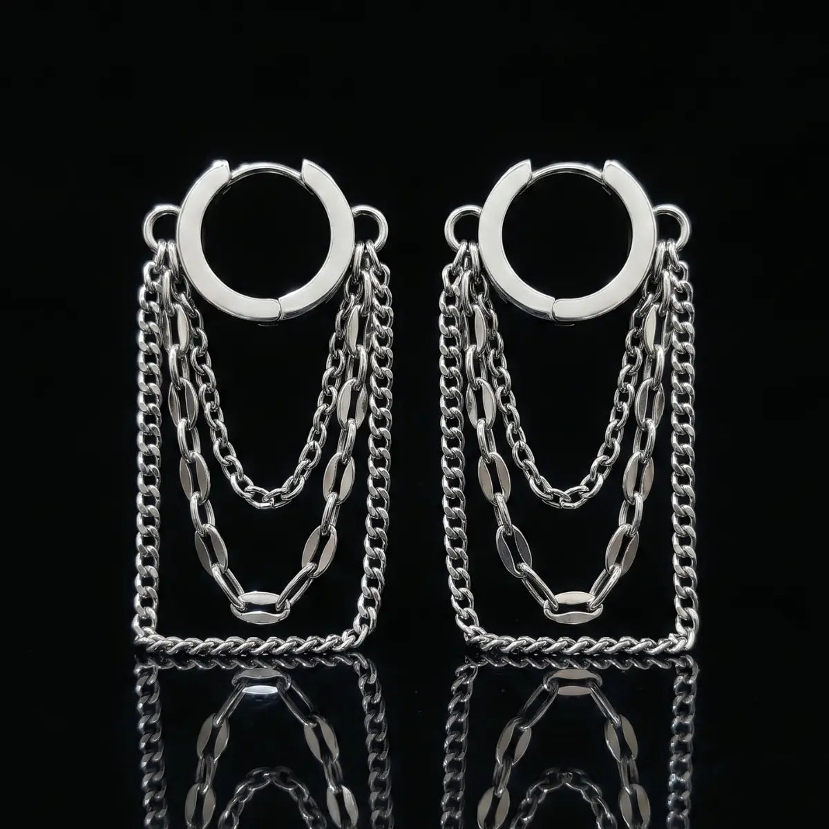 Chain Tassel Dangle Hoop Earrings Close Up