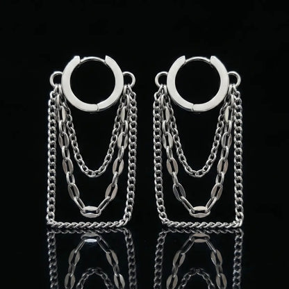 Chain Tassel Dangle Hoop Earrings Close Up