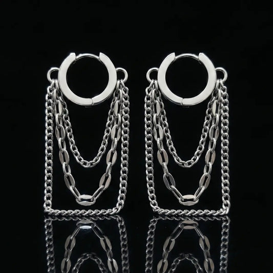 Chain Tassel Dangle Hoop Earrings Close Up