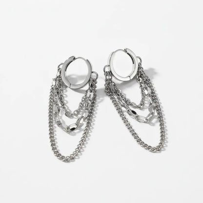 Chain Tassel Dangle Hoop Earrings Front