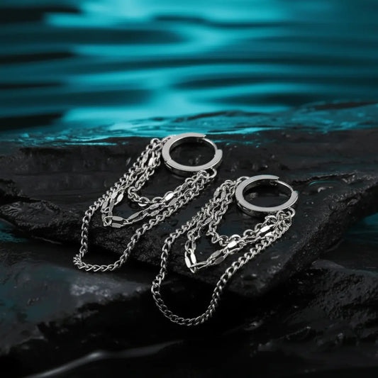 Chain Tassel Dangle Hoop Earrings