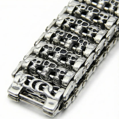 Chunky Multi Row Roller Skull Bracelet Details