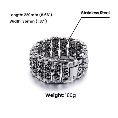 Chunky Multi Row Roller Skull Bracelet Dimensions and Weight