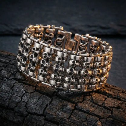 Chunky Multi Row Roller Skull Bracelet Front