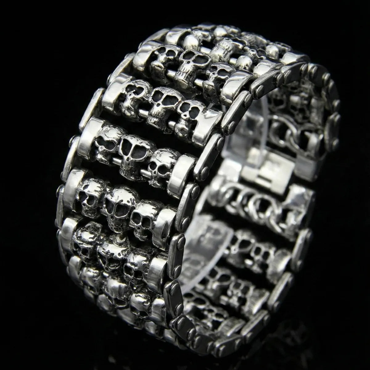 Chunky Multi Row Roller Skull Bracelet