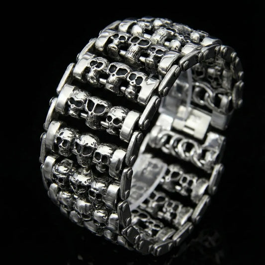 Chunky Multi Row Roller Skull Bracelet