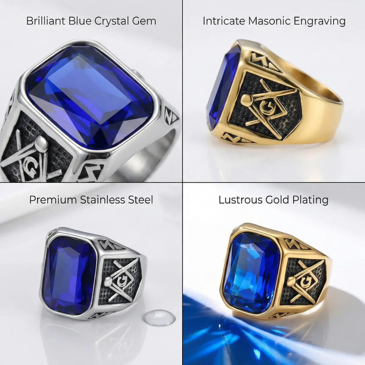 Classic Blue Masonic Ring Features