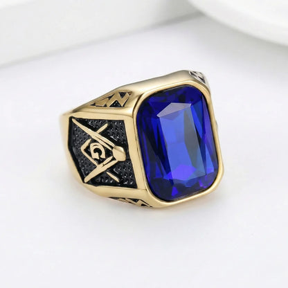 Classic Blue Masonic Ring Gold Details