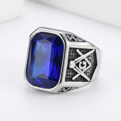 Classic Blue Masonic Ring Silver Details
