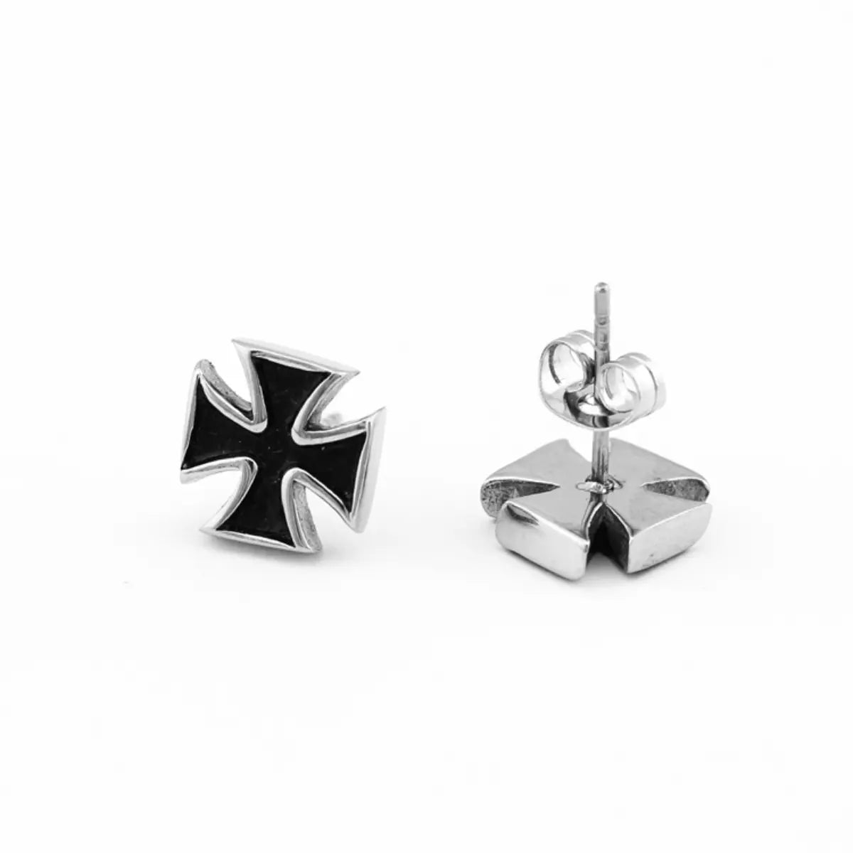 Classic Iron Cross Stud Earrings Back 