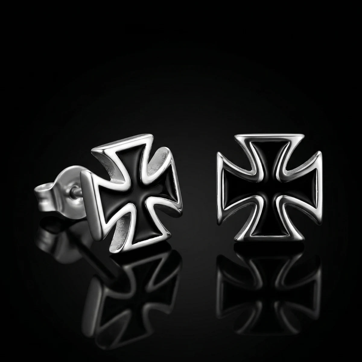 Classic Iron Cross Stud Earrings Close Up