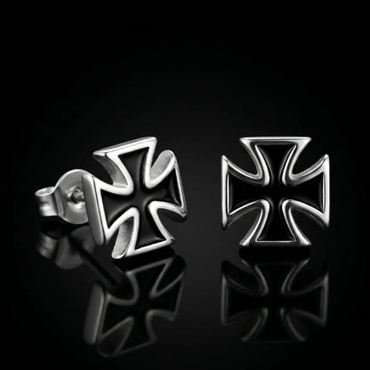 Classic Iron Cross Stud Earrings Close Up