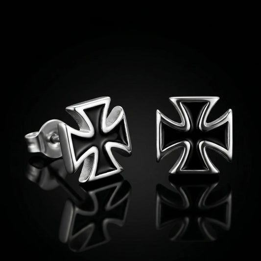 Classic Iron Cross Stud Earrings Close Up