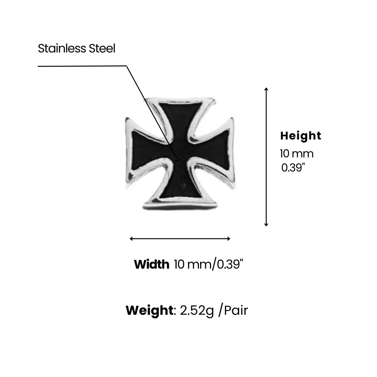 Classic Iron Cross Stud Earrings Dimensions and Weight  